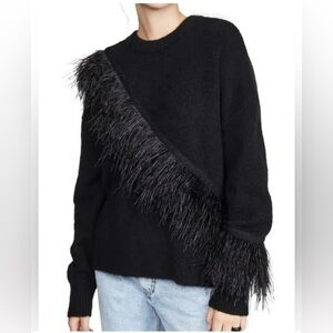 Cinq à Sept Merritt Feather-Trimmed Sweater in Black size large